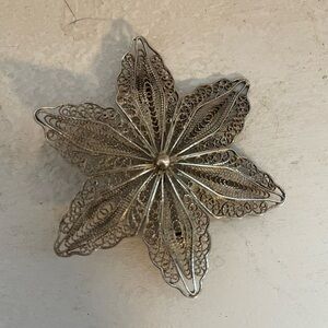 Unique Vintage Sterling Silver Filigree Flower Brooch